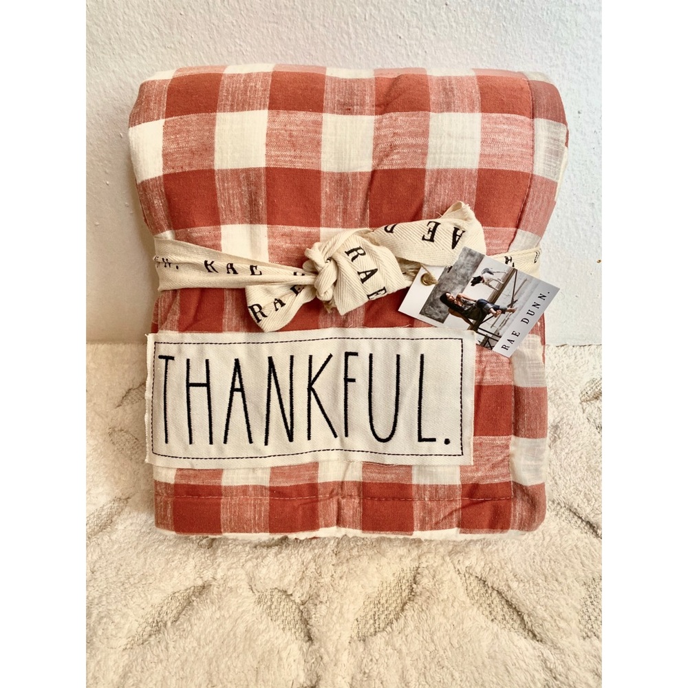 🍂🍁🦃 Rae Dunn THANKFUL Buffalo Check Sherpa bla…
